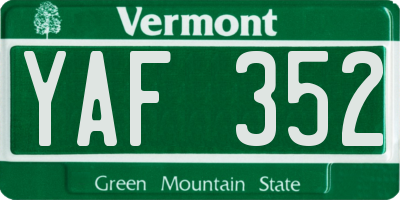 VT license plate YAF352