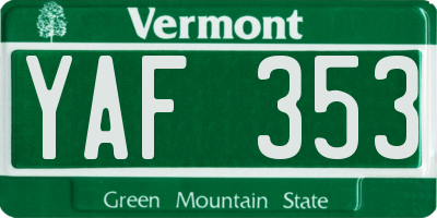 VT license plate YAF353