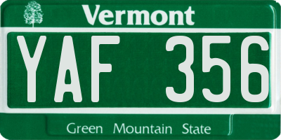 VT license plate YAF356