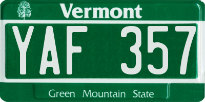 VT license plate YAF357