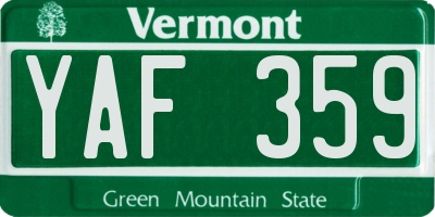 VT license plate YAF359
