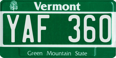 VT license plate YAF360