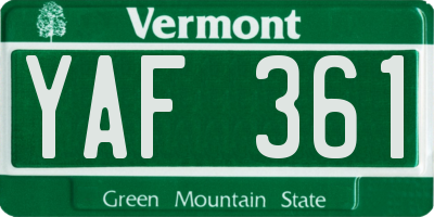 VT license plate YAF361