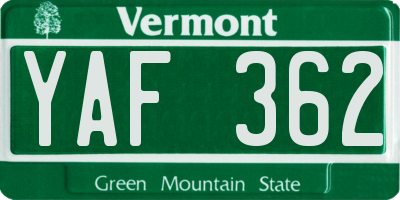 VT license plate YAF362