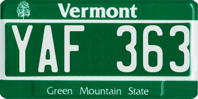 VT license plate YAF363