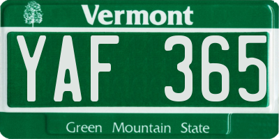 VT license plate YAF365