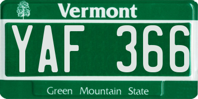 VT license plate YAF366