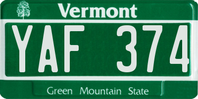 VT license plate YAF374