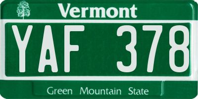 VT license plate YAF378
