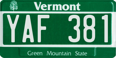 VT license plate YAF381