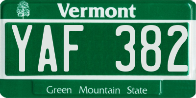 VT license plate YAF382