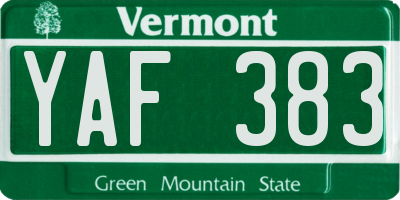 VT license plate YAF383