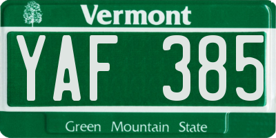 VT license plate YAF385
