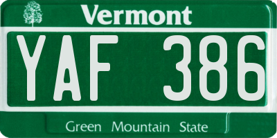 VT license plate YAF386