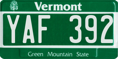 VT license plate YAF392