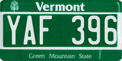 VT license plate YAF396