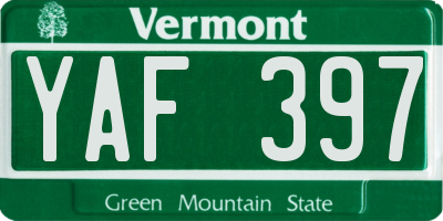 VT license plate YAF397