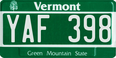 VT license plate YAF398