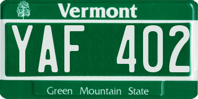 VT license plate YAF402