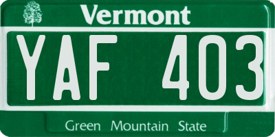 VT license plate YAF403