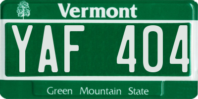 VT license plate YAF404