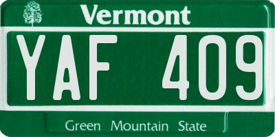 VT license plate YAF409