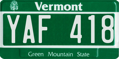 VT license plate YAF418