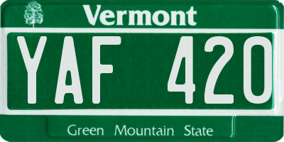 VT license plate YAF420