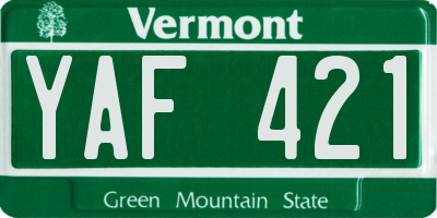 VT license plate YAF421
