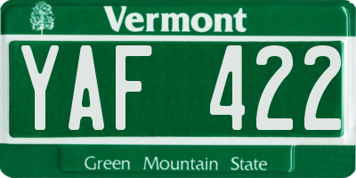 VT license plate YAF422