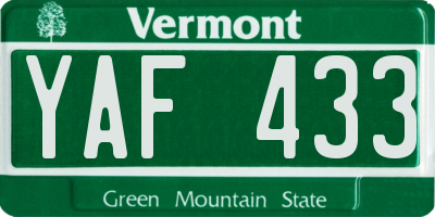 VT license plate YAF433