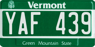 VT license plate YAF439