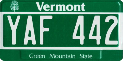 VT license plate YAF442