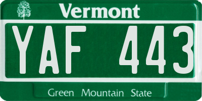 VT license plate YAF443