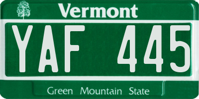 VT license plate YAF445