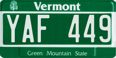VT license plate YAF449