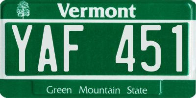 VT license plate YAF451