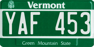VT license plate YAF453