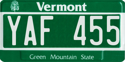 VT license plate YAF455
