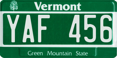 VT license plate YAF456