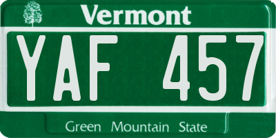 VT license plate YAF457