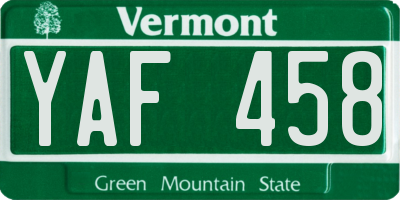 VT license plate YAF458