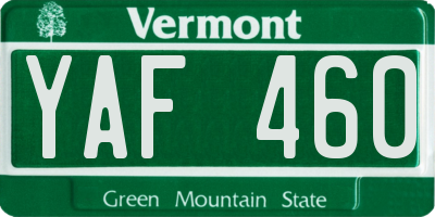 VT license plate YAF460