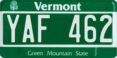 VT license plate YAF462
