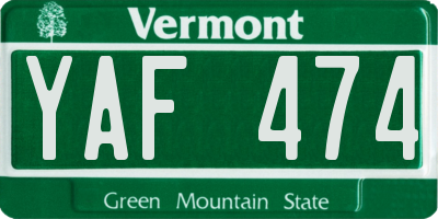 VT license plate YAF474