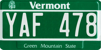 VT license plate YAF478