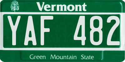 VT license plate YAF482