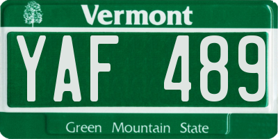 VT license plate YAF489