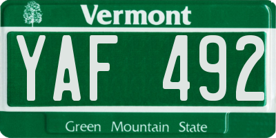VT license plate YAF492