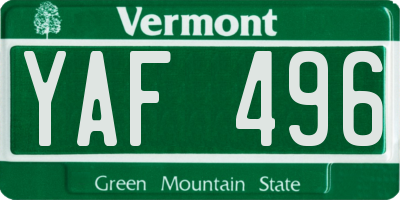 VT license plate YAF496